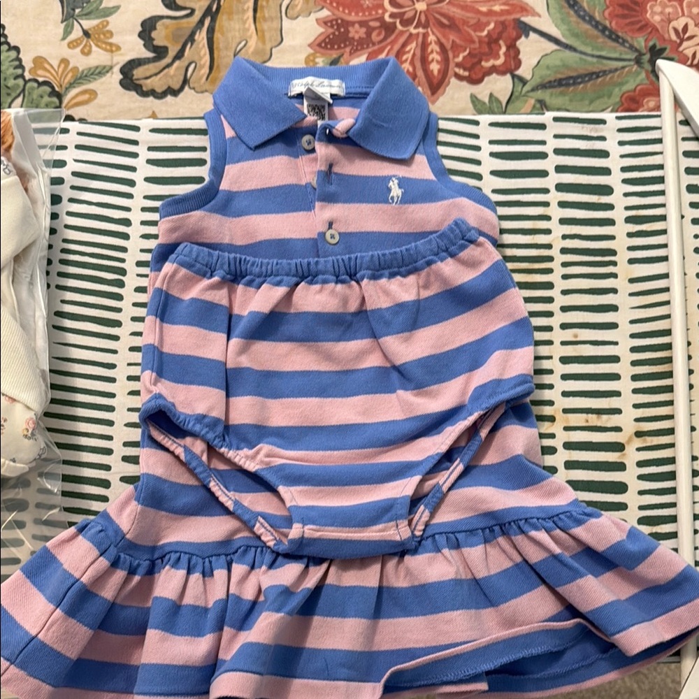 Ralph Lauren Striped Baby Dress in Blue and Pink